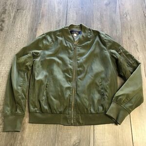 Francesca's Blue Rain Womens Large Full Zip Olive Green Jacket Style 31396fr